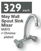 Splashworks May Wall Spout Sink Mixer Chrome Plated MAY5-Each