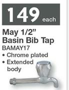 Splashworks May 1/2" Basin Bib Tap Chrome Plated BAMAY171-Each