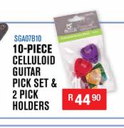 10 Piece Celluloid Guitar Pick Set & 2 Pick Holder SGA07B10