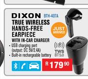 Dixon True Wireless Hands Free Earpiece With In Car Charger BTH-407A