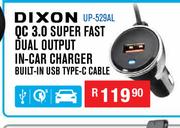 Dixon QC 3.0 Super Fast Dual Output In Car Charger Built In USB Type-C Cable UP-529AL