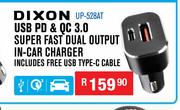 Dixon USB PD & QC 3.0 Super Fast Dual Output In Car Charger UP-528AT