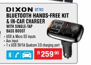 Dixon Bluetooth Hands Free Kit & In Car Charger With Single Tap Bass Boost BT74D
