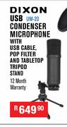 Dixon USB Condenser Microphone With USB Cable Pop Filter & Tabletop Tripod Stand UM-20