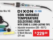 Dixon 50W Variable Temperature Soldering Iron With Stand & 2 Long Lasting Tips ZD-708N
