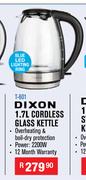 Dixon 1.7L Cordless Glass Kettle T-601