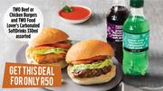 Two Beef Or Chicken Burgers & Two Food Lover's Carbonated Soft Drinks 330ml Assorted-For All