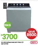 Defy 15kg T/T Met Washing Machine DTT151 22-295