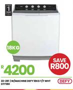 Defy 18Kg T/T WHT Washing Machine DTT180 22-281