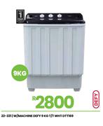 Defy 9Kg T/T White Washing Machine DTT169 22-321