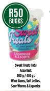 Sweet Treats Tubs Wine Gums, Soft Jellies, Sour Worms And Liquorice-400g/450g 