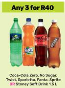 Coca Cola Zero,No Sugar,Twist,Sparletta,Fanta,Sprite Or Stoney Soft Drink-For 3 x 1.5L