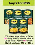 Koo Mixed Vegetables In Brine Or Curry Sauce,Garden Peas In Brine,Whole Kernel-For 2 x 410g-415g