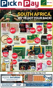 Pick n Pay Gauteng, Mpumalanga, Limpopo. North West, Free State & Northern Cape : Rugby Weekend Specials (20 November - 23 November 2025)