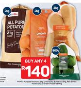 PnP Potatoes 2kg, Onion 2kg, Butternut 3kg, Red Sweet Potato 2kg Or Green Pepper 800g-For All 4