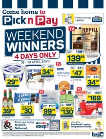 Pick n Pay Gauteng, Mpumalanga, Limpopo, North West, Free State & Northern Cape : Weekend Winners (16 April - 19 April 2026)