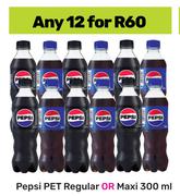 Pepsi PET Regular Or Maxi-For 12 x 300ml