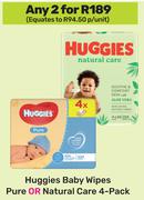 Huggies Baby Wipes Pure Or Natural Care 4 Pack-For 2