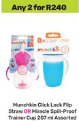 Munchkin Click Lock Flip Straw Or Miracle Spill Proof Trainer Cup Assorted-For 2 x 207ml