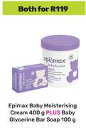 Epi-Max Baby Moisturising Cream 400g Plus Baby Glycerine Bar Soap 100g-Both For