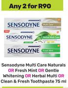 Sensodyne Multi Care Naturals Or fresh Mint Or Gentle Whitening -For Any 2 x 75ml