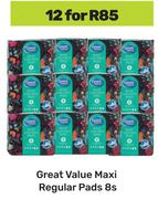 Great Value Maxi Regular Pads 8s Pack-For 12 