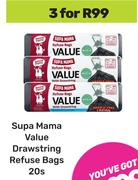 Supa Mama Value Drawstring Refuse Bags-For 3 X 20s