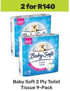 Baby Soft 2 Ply Toilet Tissue (9 Pack)-For 2