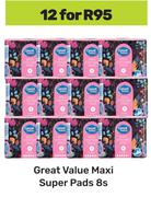 Great Value Maxi Super Pads 8s Pack-For 12 