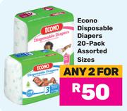 Econo Disposable Diapers (20 Pack) Assorted Sizes-For Any 2