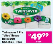 Twinsaver 1 Ply Toilet Tissue Rolls (500 Sheets)-8's Pack