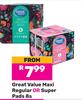 Great Value Maxi Regular Or Super Pads-8s Pack