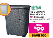 Nu-Ware 45Ltr Laundry Basket (White Or Charcoal)-Each