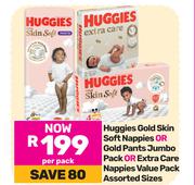 Huggies Gold Skin Soft Nappies Or Gold Pants JP Or Extra Care Nappies VP Assorted Sizes-Per Pack