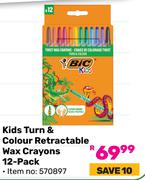 Bic Kids Turn & Colour Retractable Wax Crayons (12 Pack) 570897