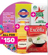 Snowflake Cake Wheat Flour 2.5Kg+White Star Super Maize Meal 2.5Kg+Excella Rice 2Kg-For Both