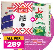 Huletts Sunsweet Brown Sugar 8kg +Sasko Cake Wheat Flour 5kg+White Star Super Maize Meal 5kg-For All