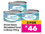 Great Value Shredded Tuna In Brine-For 3 x 170g