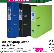 A4 Polyprop Lever Arch File 813177001/2/3-Each