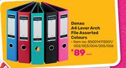Donau A4 Lever Arch File Assorted Colours 850014113001/002/003/004/005/006-Each