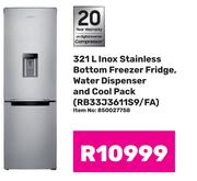 Samsung 321Ltr Inox Stainless Bottom Freezer Fridge (Water Dispenser And Cool Pack) RB33J3611S9/FA