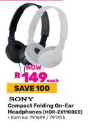 Sony Compact Folding On Ear Headphones MDR-ZX110BCE (791699/791703)-Each