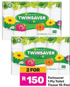 Twinsaver 1 Ply Toilet Tissue-For 2 x 15 Pack