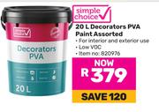 Simple Choice Decorators PVA Paint Assorted-20Ltr