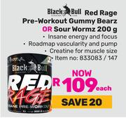 Black Bull Red Rage Pre-Workout Gummy Bearz Or Sour Wormz-200g Each