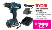 Ryobi 18V Cordless Drill Kit-Per Kit
