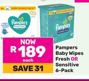 Pampers Baby Wipes Fresh Or Sensitive 6 Pack-Each