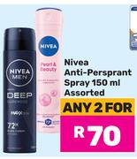 Niviea Anti-Persprant Spray Assorted-For Any 2 x 150ml