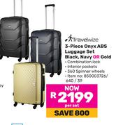 Travelwize 3-Piece Onyx ABS Luggage Set Black, Navy Or Gold-Per Set