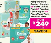 Pampers Ultra Comfort Nappies Or Pants Jumbo Pack Or Premium Care Nappies-Each